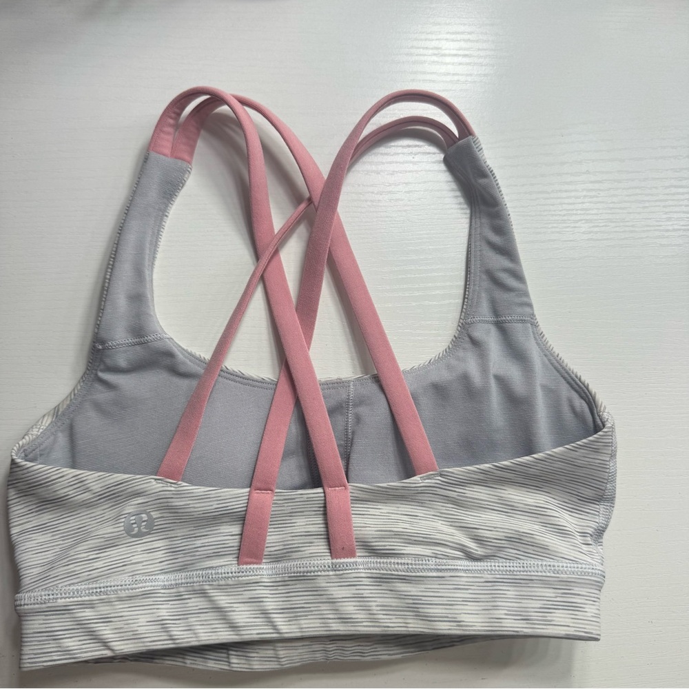 Women's Lululemon Energy Bra * Medium Support - Gray/Pink Straps - Size 2